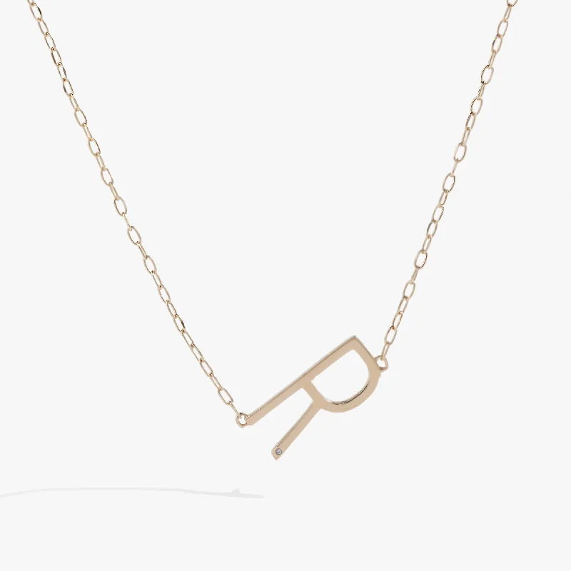 Initial R Precious Elongated Necklace