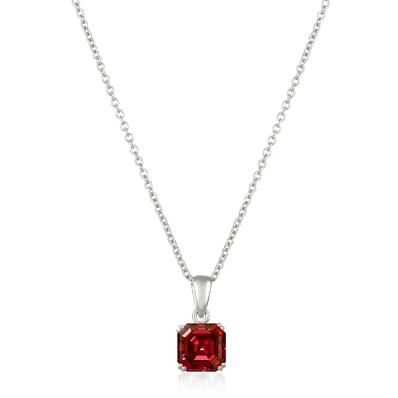 Royal Asscher Cut Pendant Necklace Ruby Color Stone Finished In Pure Platinum