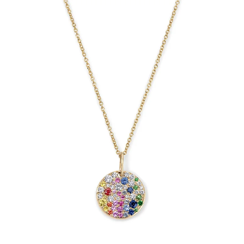 Scattered Rainbow Disc Pendant Necklace