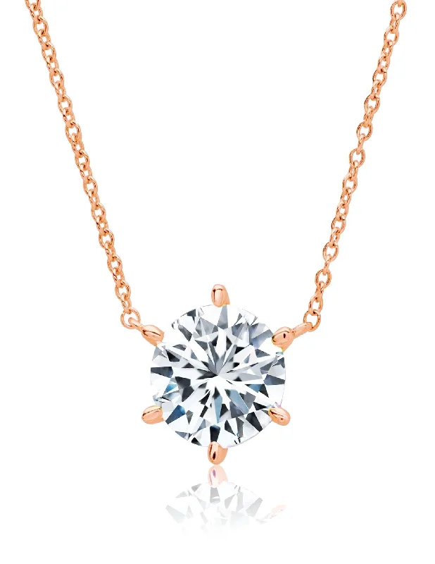 Solitaire Brilliant Necklace - 6 prong - Finished in 18kt Rose Gold