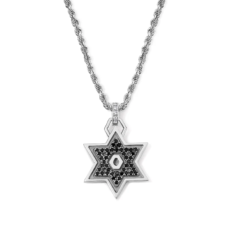 Star of David with Black Diamonds on Rope Chain