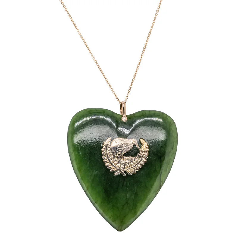 Vintage 9ct Yellow Gold Greenstone Heart Pendant