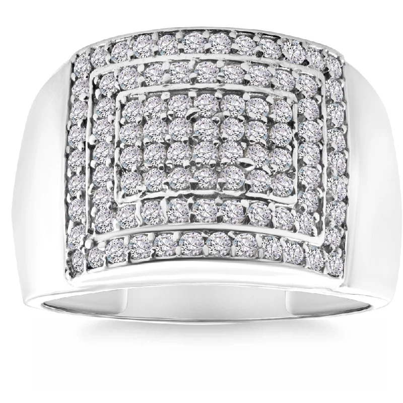 1 1/2Ct TW Men's Wide Diamond Pave Ring in White or Yellow Gold