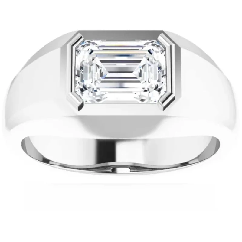 1 3/8Ct Emerald Cut Solitaire Men's Bezel Ring in Gold Lab Grown