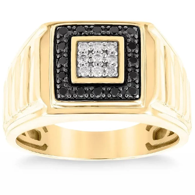 1/3Ct Black Diamond Men's Anniversary Wedding Ring Polished Band Yellow Gold