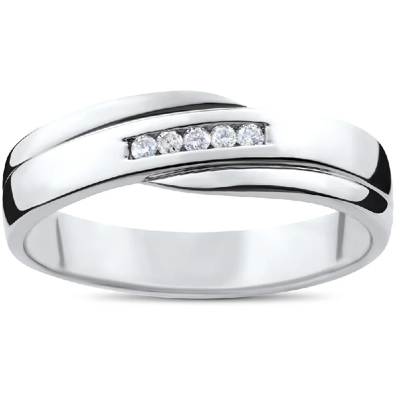 10k White Gold 1/6ct TDW Diamond Channel Set Polished Men's Wedding Ring (I-J,I2-I3)