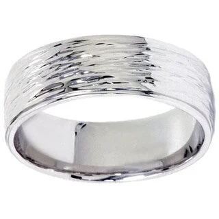 10k White Gold Men's 6 mm Hand Etched Wedding Band