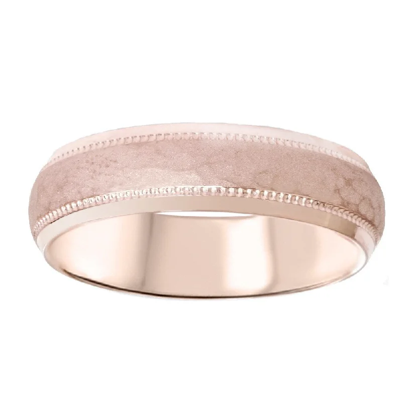 14k Rose Gold Men's 6mm Hammered Wedding Band