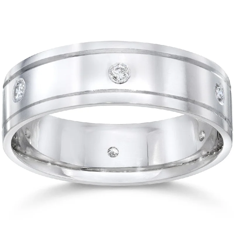 14K White Gold 1/5 CT TDW Men's Diamond High Polished Wedding Ring