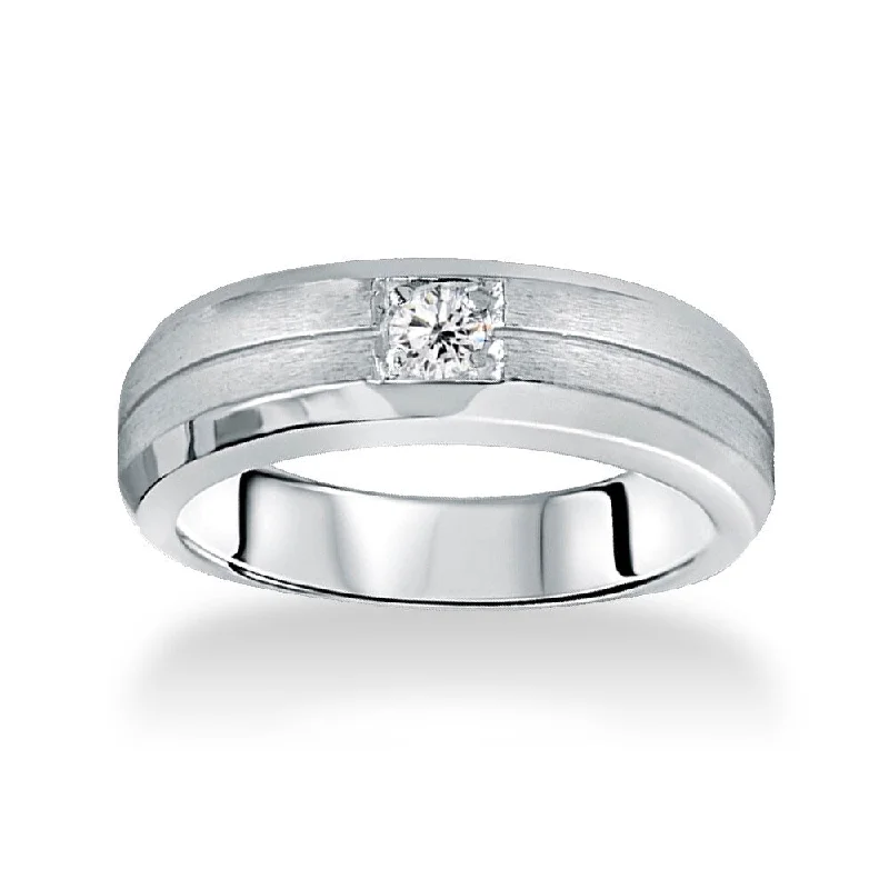 14k White Gold Men's 1/ 6ct TDW Brushed Diamond Wedding Band