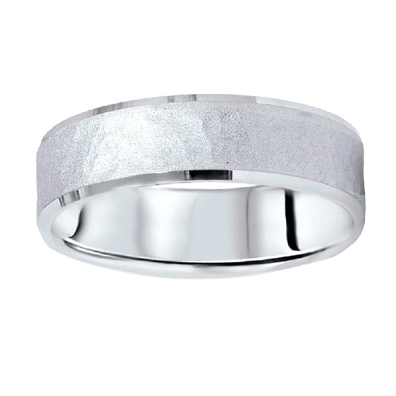 14k White Gold Men's 6mm Hammered Wedding Band