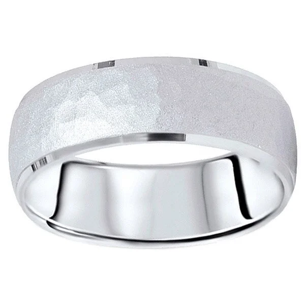 14k White Gold Men's 7mm Hammered Wedding Band