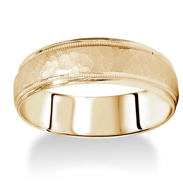 14k Yellow Gold Men's 6mm Hammered Wedding Band