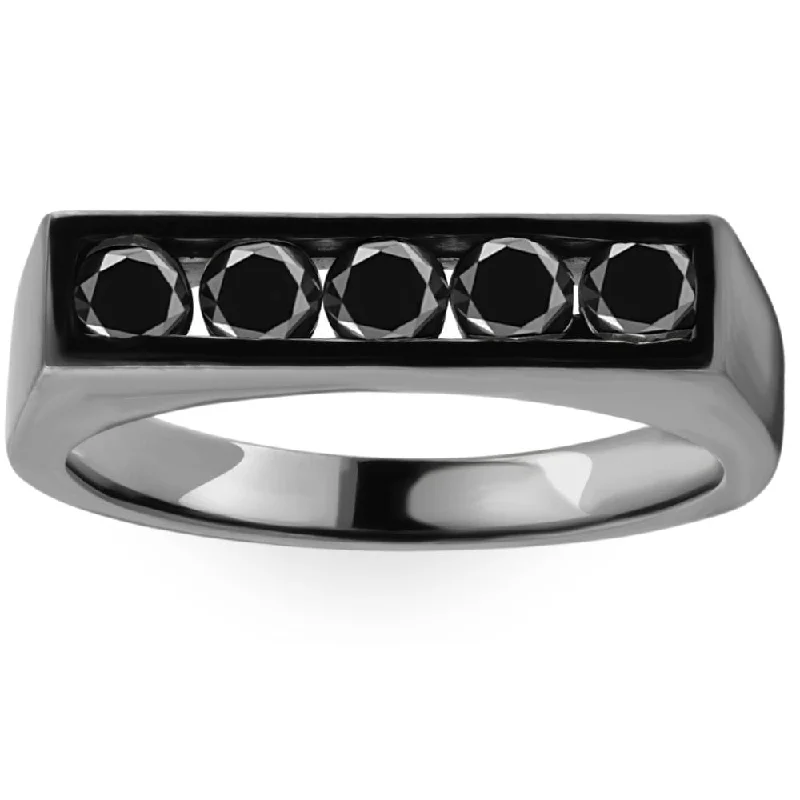 1Ct Black Diamond 5-Stone Men's Ring in Black Gold