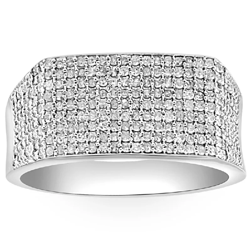 1Ct Diamond Men's White Gold Pave Wedding Ring Anniversary Band