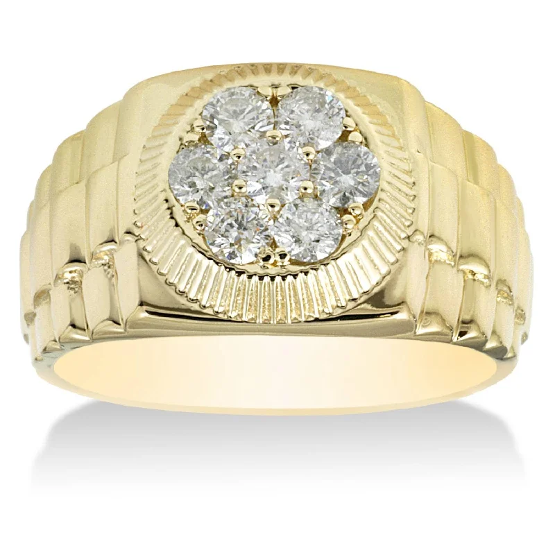 1Ct TDW Men's Diamond Ring Yellow Gold