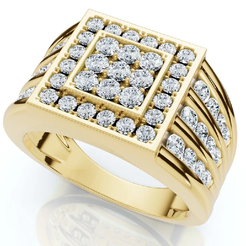 1Ct TW Diamond Men's Anniversary Wedding Ring High Polished Band Yellow Gold