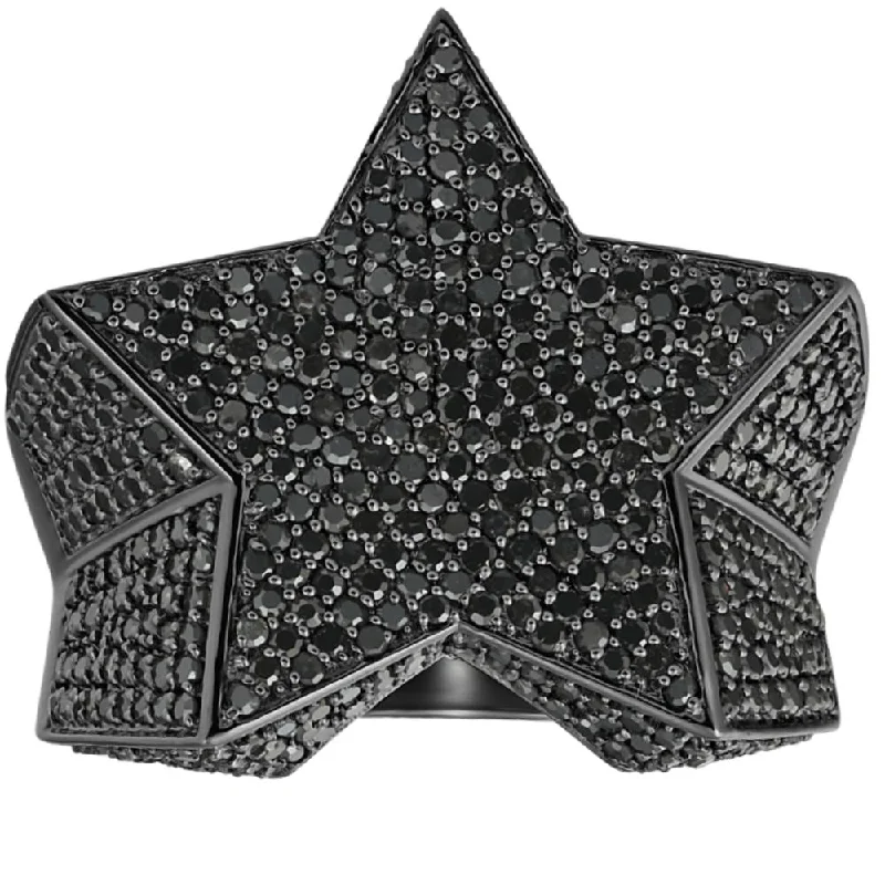 2Ct Black Diamond Star Men's Ring Black Gold