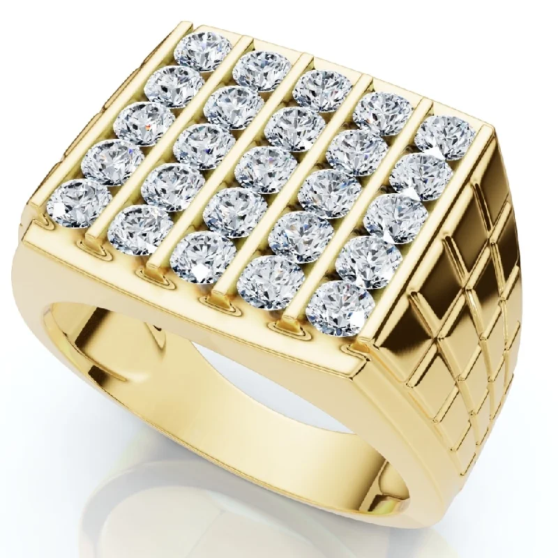 2Ct Men's Diamond Five-Row Ring Yellow Gold