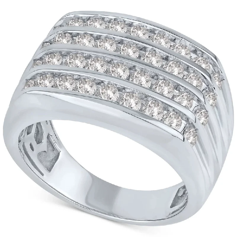 2Ct Men's Diamond Multi-Row Ring 10k White Gold