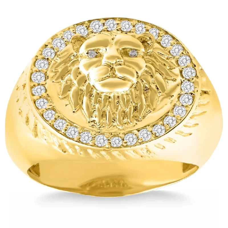 3/8Ct Men's Diamond Lion Head Pink Ring in White or Yellow Gold