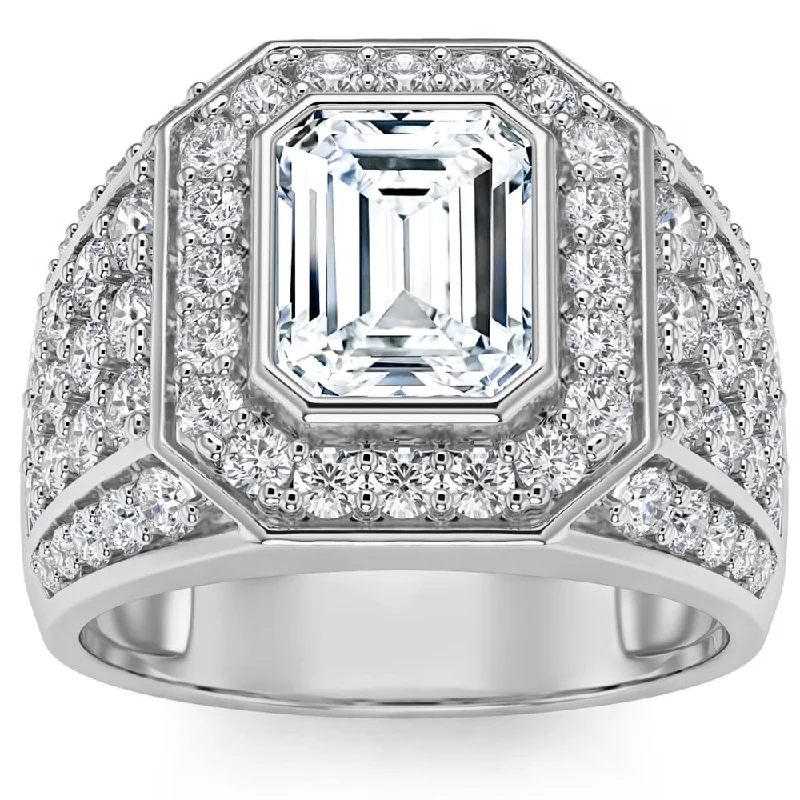 3Ct Emerald Cut Diamond Men's Ring in White, Yellow or Rose Gold Lab Grown