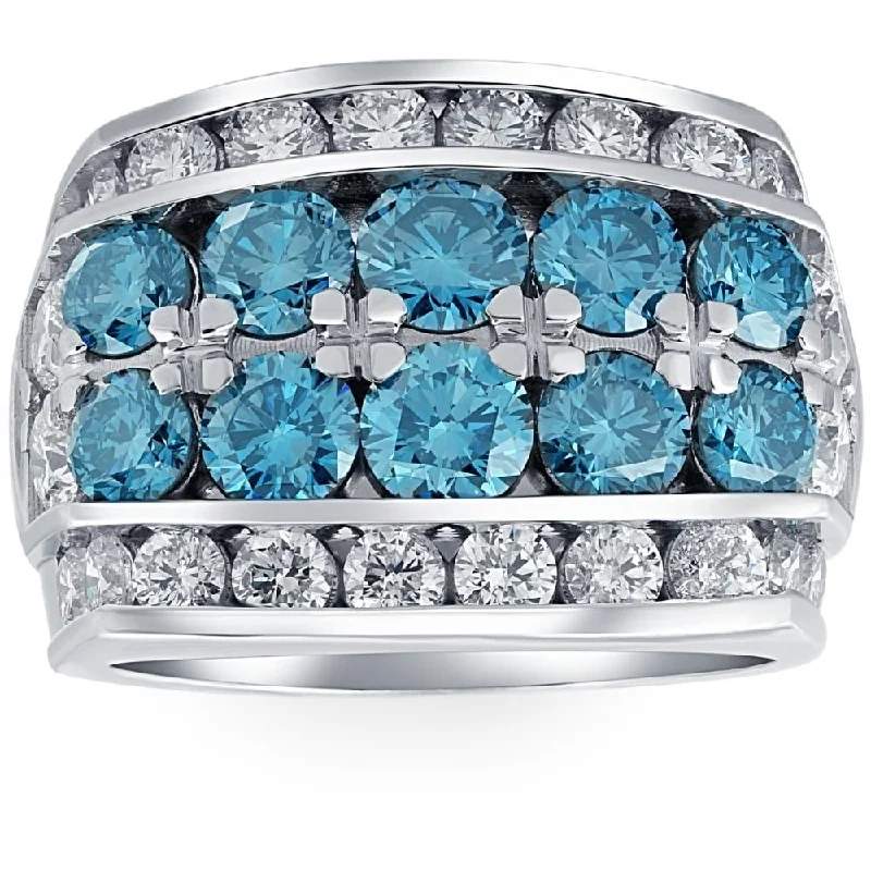 7Ct Blue Diamond Men's Four Row Anniversary Ring in White Gold