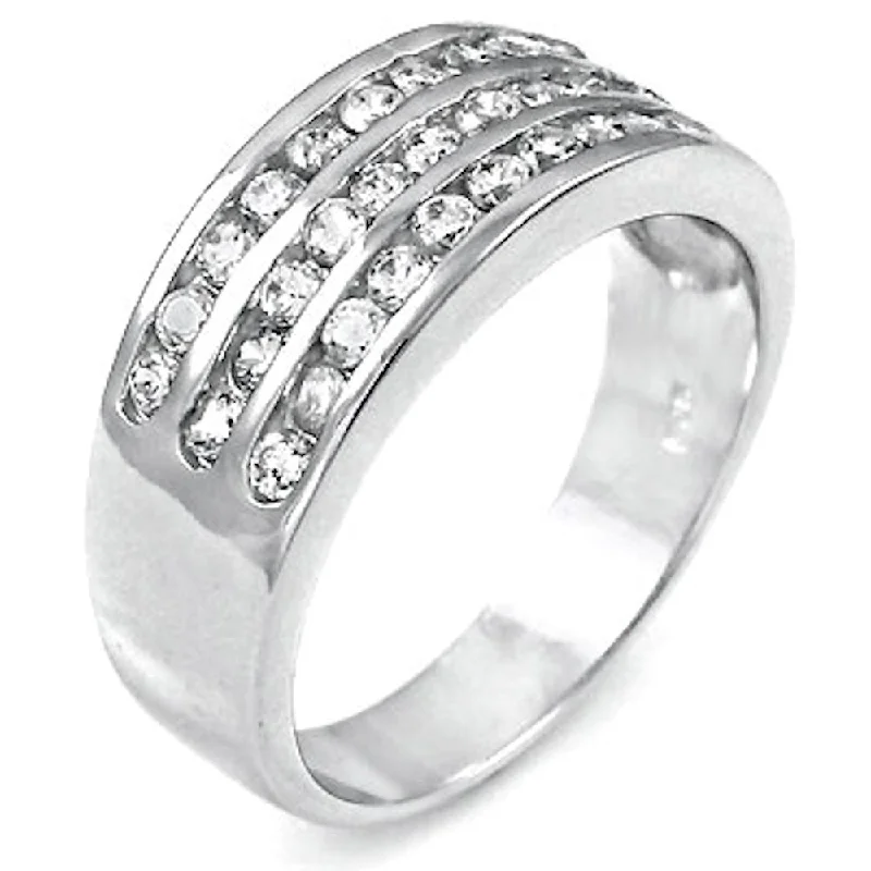 Neely: 2mm Brilliant Cut Ice on Fire CZ Three Line Men's Ring 925 Silver