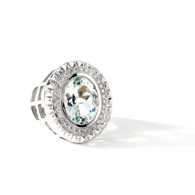 Men’s Ring - Aire-King's Signet Ring - 18K White Gold Aquamarine and Diamonds