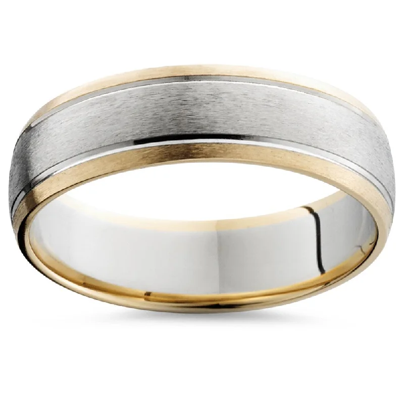 Bliss Men's 14k Two-Tone Gold 6mm Brushed Wedding Band