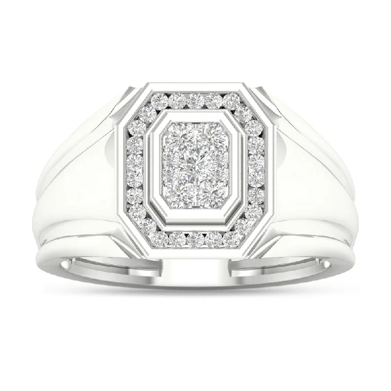 De Couer IGI Certified 10k White Gold 1/2ct TDW Diamond Men's Cluster Ring - White H-I