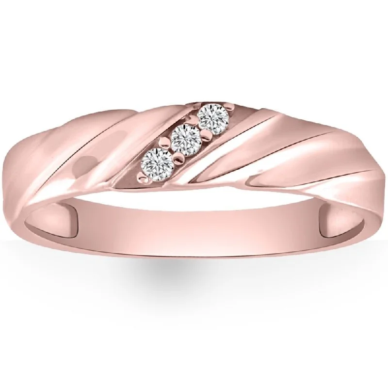 Diamond 3-Stone Men's Wedding Band in White, Yellow, or Rose Gold Lab Grown