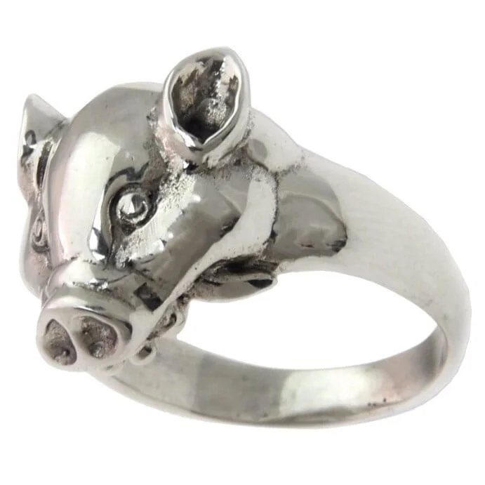 Handmade Men's Sterling Silver 'Tusked Pig' Ring (Indonesia)