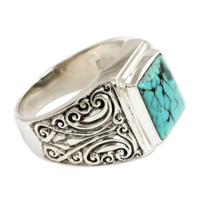 Handmade Sterling Silver Men's Sky Crown Recon Turquoise Ring