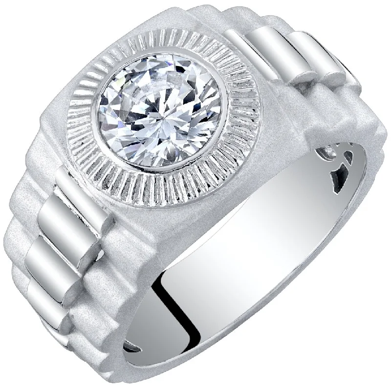 Men's 2 ct Moissanite Round Sterling Silver Ring in Matte Finish