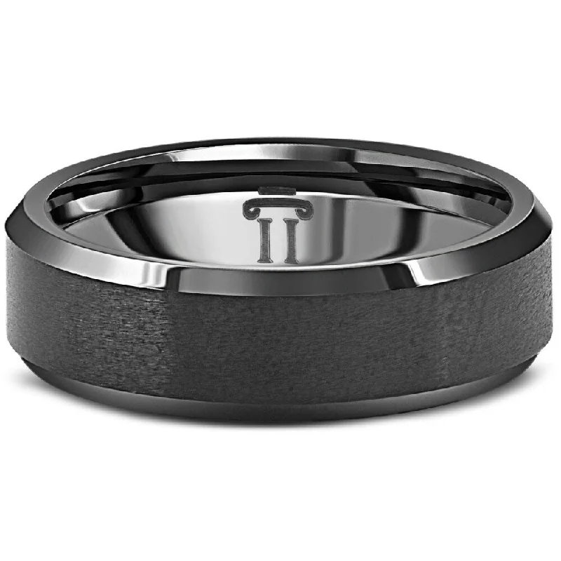 Men's Brushed Black Tungsten 6mm Beveled Ring Wedding Band