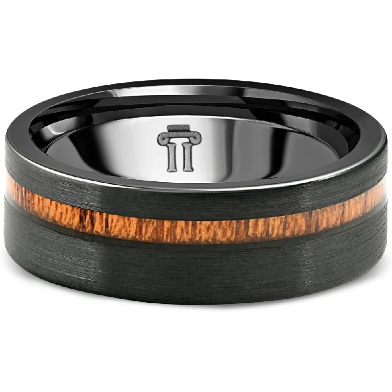 Men's Brushed Tungsten & Genuine Wood 8mm Ring Wedding Band