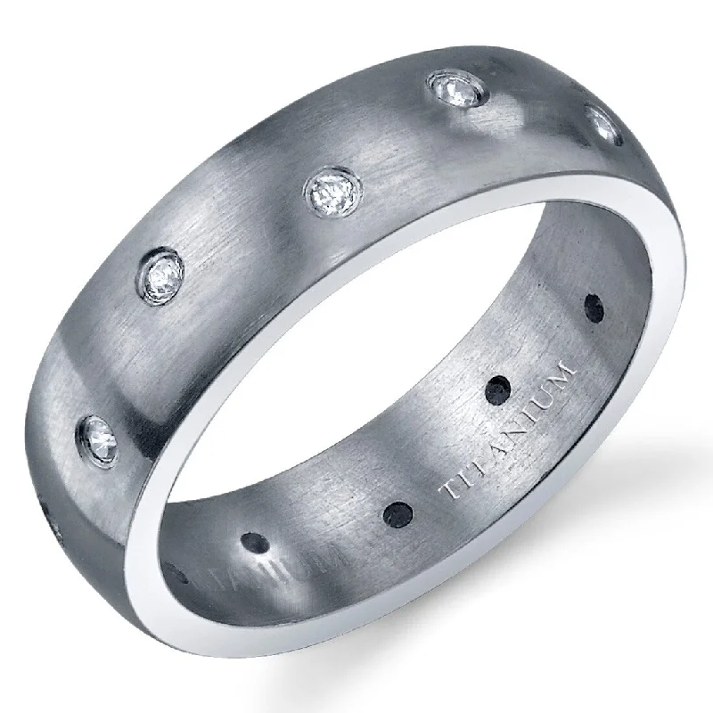 Men's Titanium Wedding Band, 6mm, Cubic Zirconia, Comfort Fit