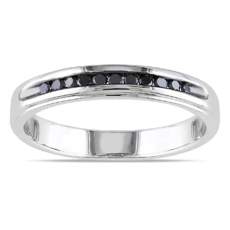 Miadora Sterling Silver 1/4ct TDW Men's Channel-set Black Diamond Wedding Band