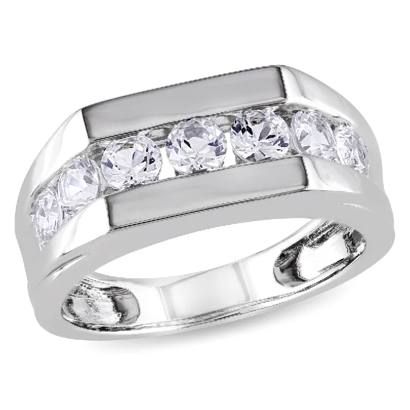 Miadora Sterling Silver Channel-set Created White Sapphire Men's Wedding Band Ring