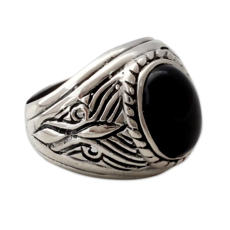 Novica Handmade Dark Waves Men'S Onyx Ring