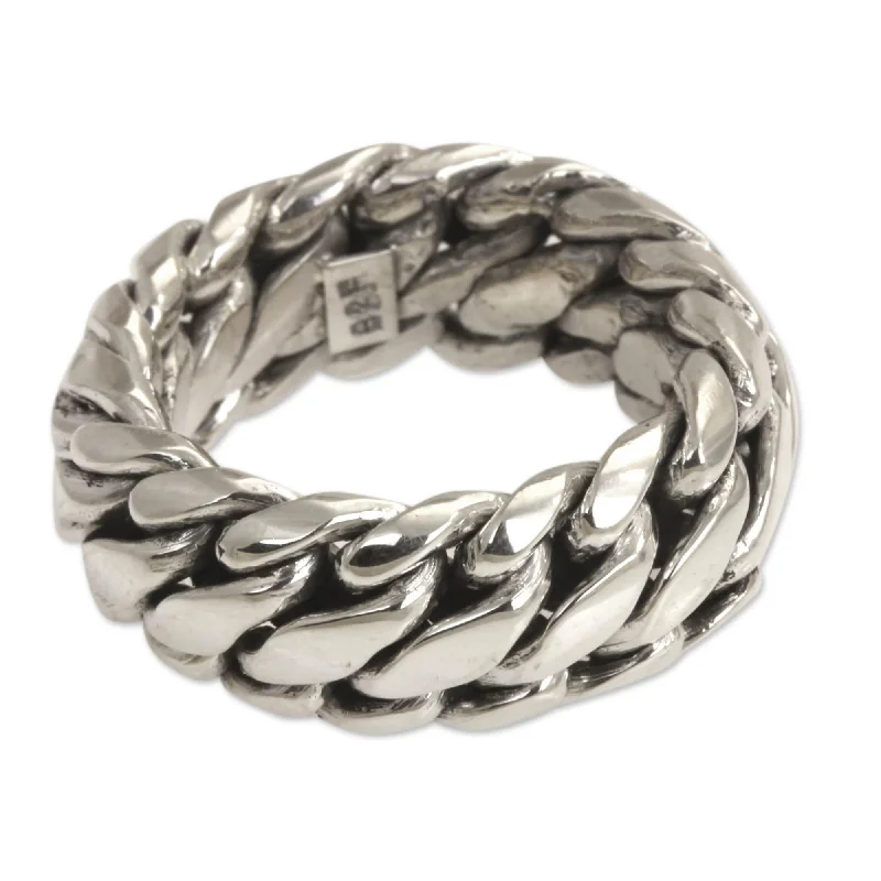 NOVICA Handmade Men's Sterling Silver 'Sanca Kembang Python' Ring (Indonesia)