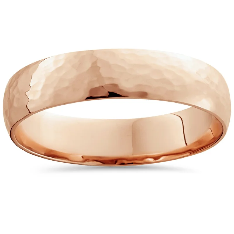 Pompeii3 14K Rose Gold Men's 5.5 mm Hammered Wedding Band