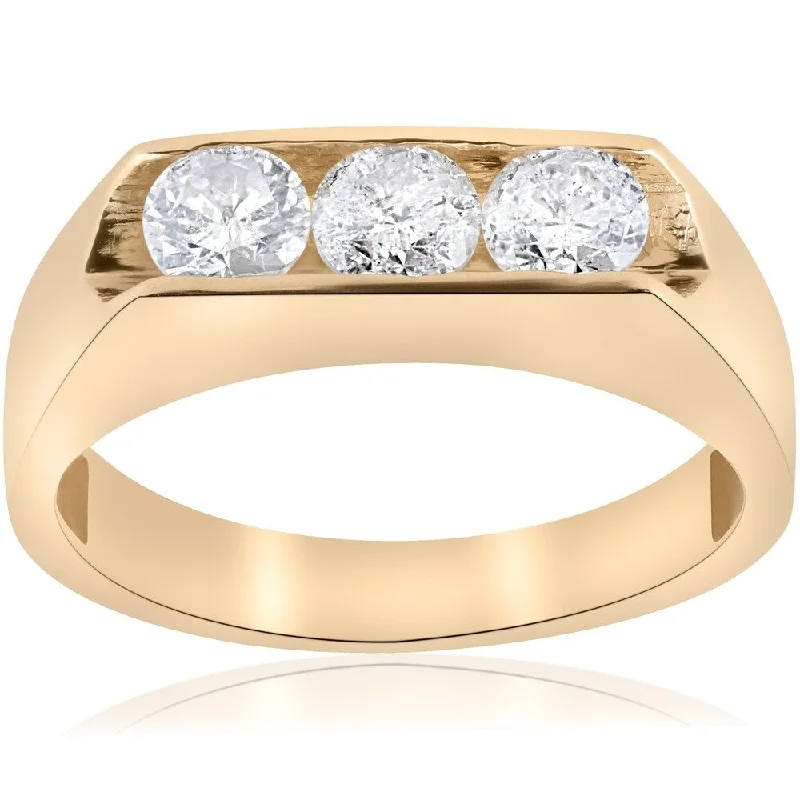 Pompeii3 Men's 10k Yellow Gold 1 1/2ct TDW Three Stone Diamond Ring - White