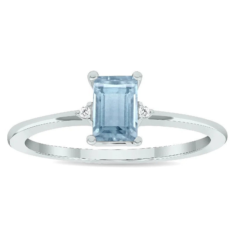 Women's Aquamarine and Diamond Classic Band in 10K White Gold