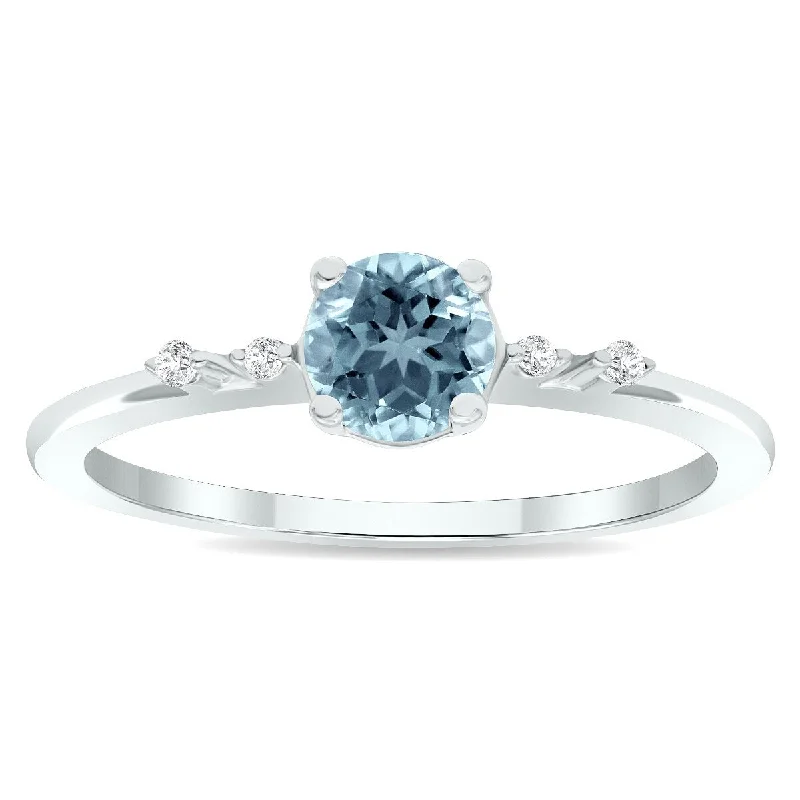 Women's Aquamarine and Diamond Sparkle Ring in 10K White Gold