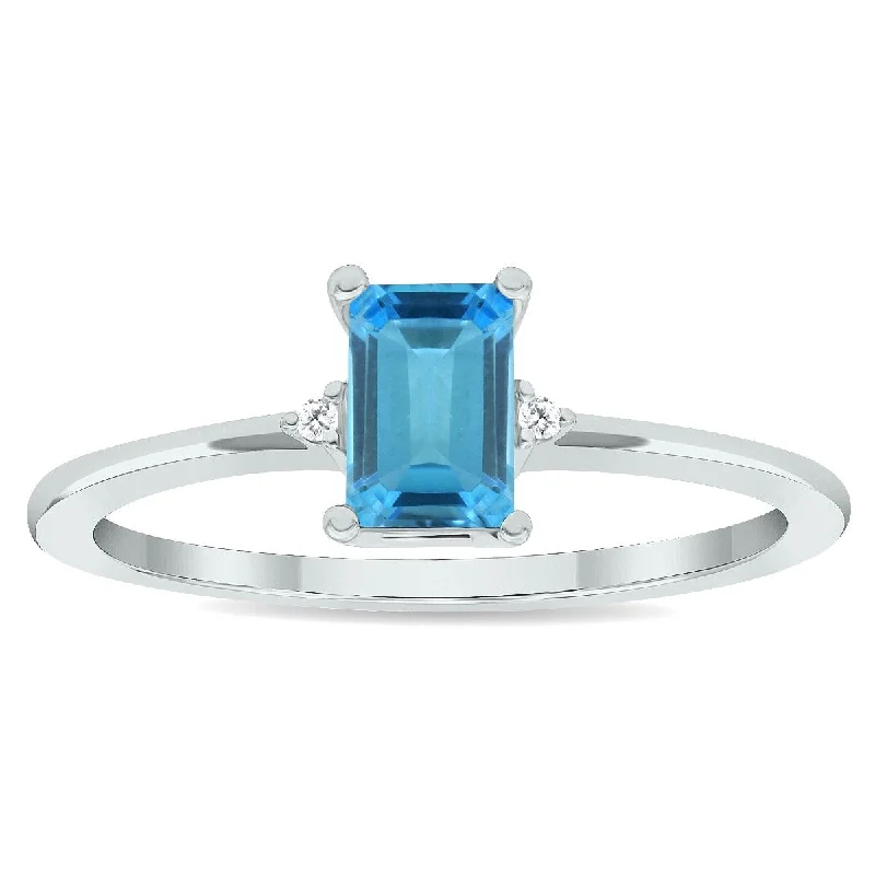 Women's Blue Topaz and Diamond Classic Band in 10K White Gold