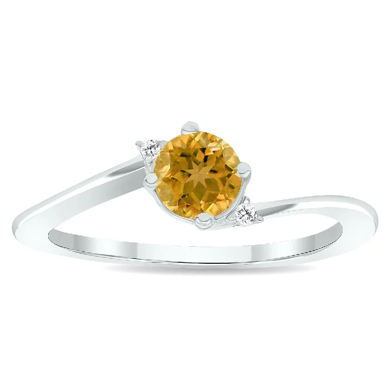 Women's Citrine and Diamond Wave Ring in 10K White Gold