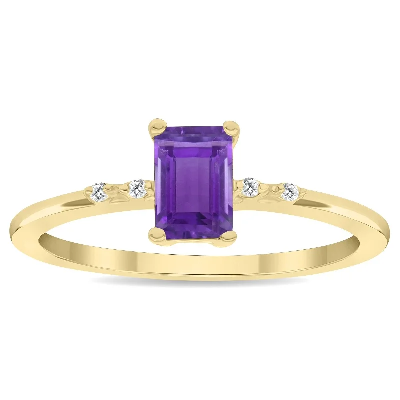 Women's Emerald Cut Amethyst and Diamond Sparkle Ring in 10K Yellow Gold