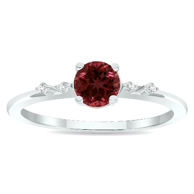 Women's Garnet and Diamond Sparkle Ring in 10K White Gold